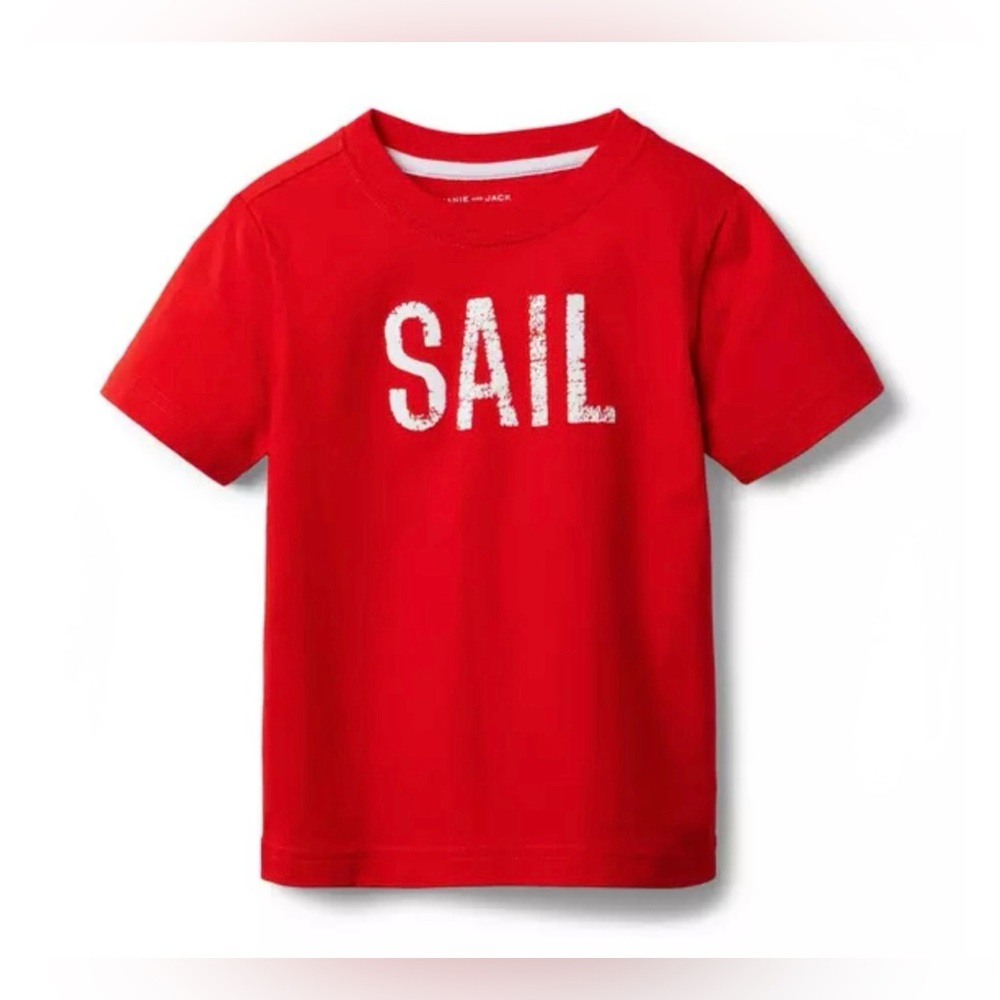 Janie & Jack “SAIL” Graphic Tee Red Cotton Short Sleeve Shirt Size 4